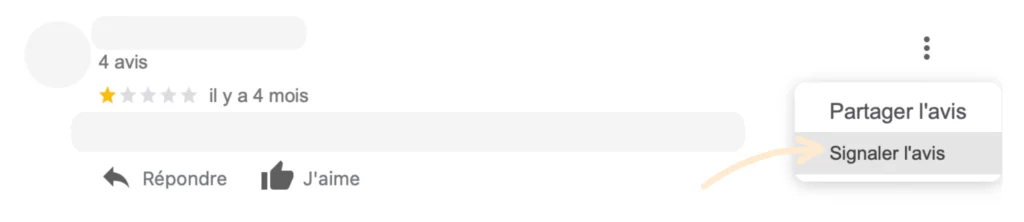 Bouton signaler l'avis pour supprimer un avis Google Business Profile