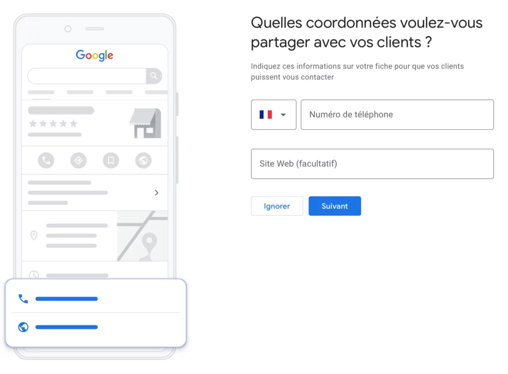 Coordonnées pour créer une page Google Business Profile