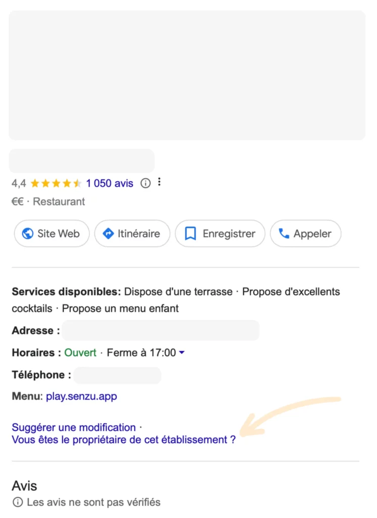 Bouton de revendication d'une page Google Business Profile