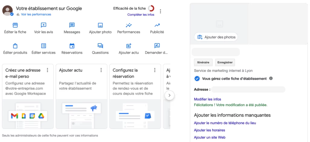 Fiche validée après création d'une page Google Business Profile