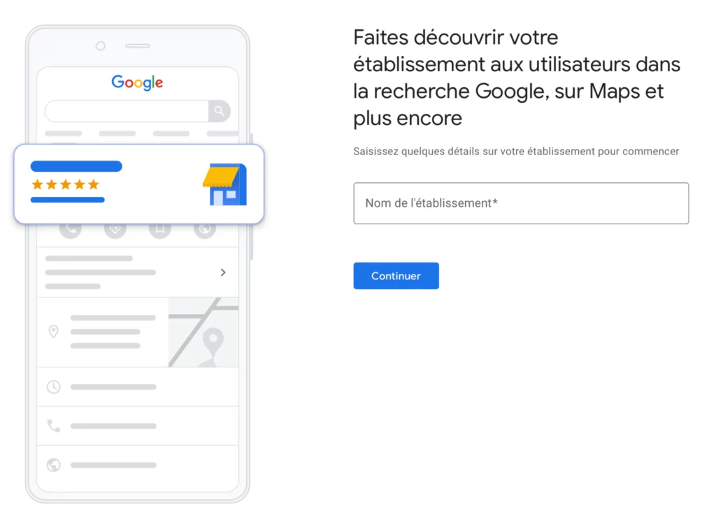 Nom de l'établissement pour créer une page Google Business Profile