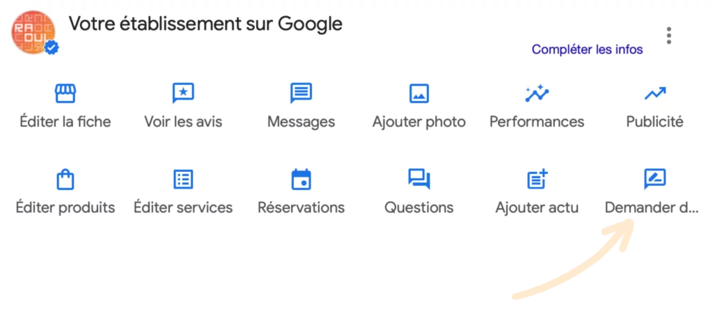 Fiche d'établissement Google pour demander plus d'avis